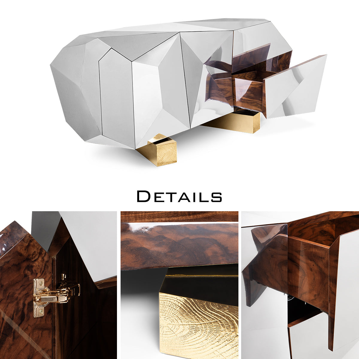Black Faceted Sideboard Buffet Cabinet with Hidden Storage