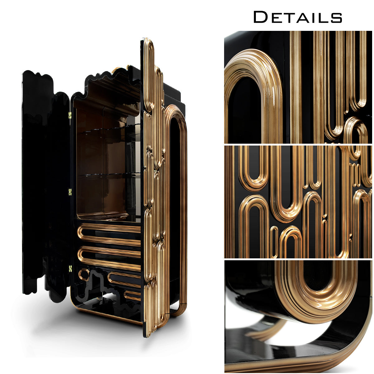 Brass Glass Hidden Storage Bar Cabinet