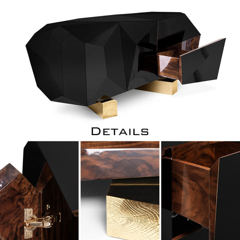 Black Faceted Sideboard Buffet Cabinet with Hidden Storage