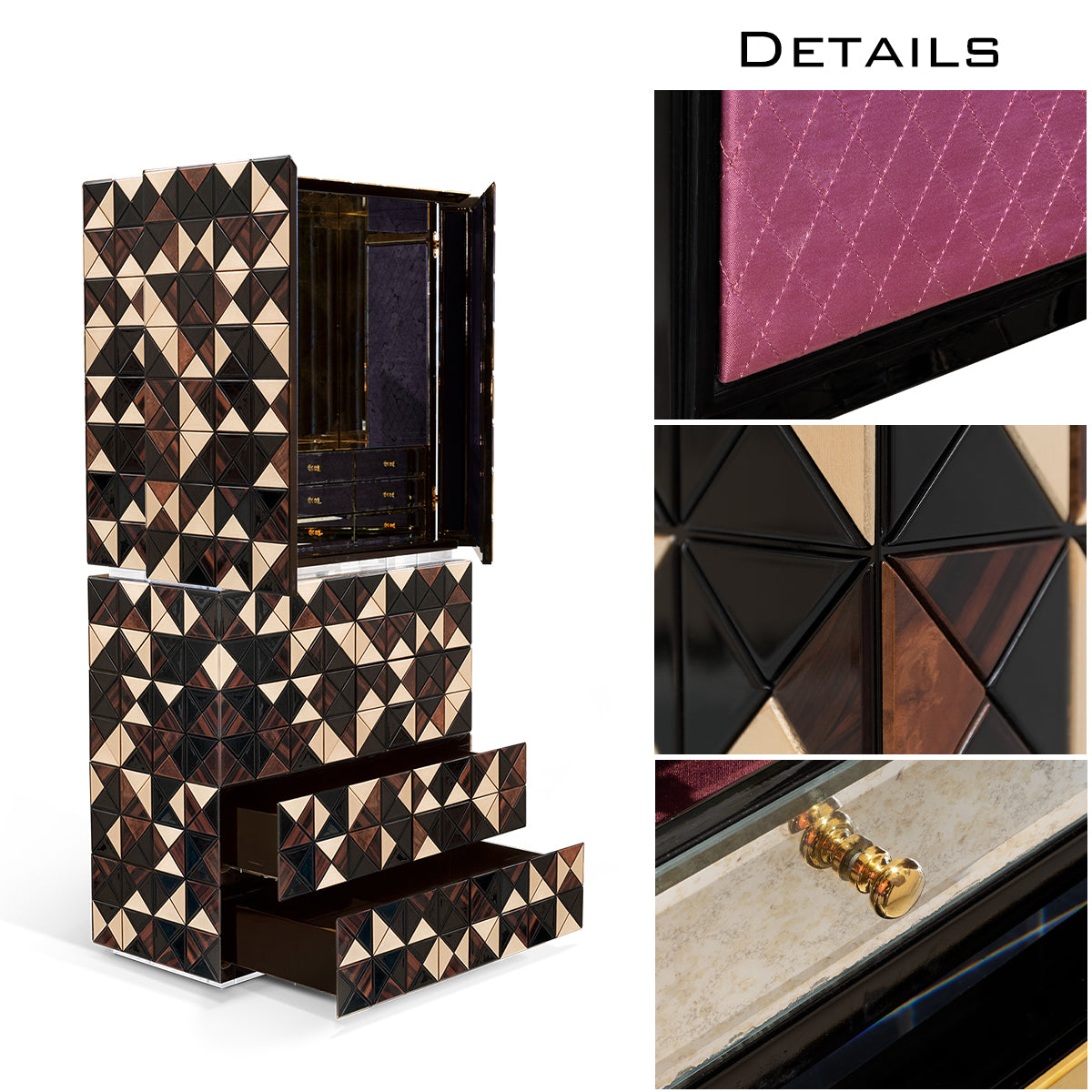 Walnut Brass Hidden Storage Display Cabinet