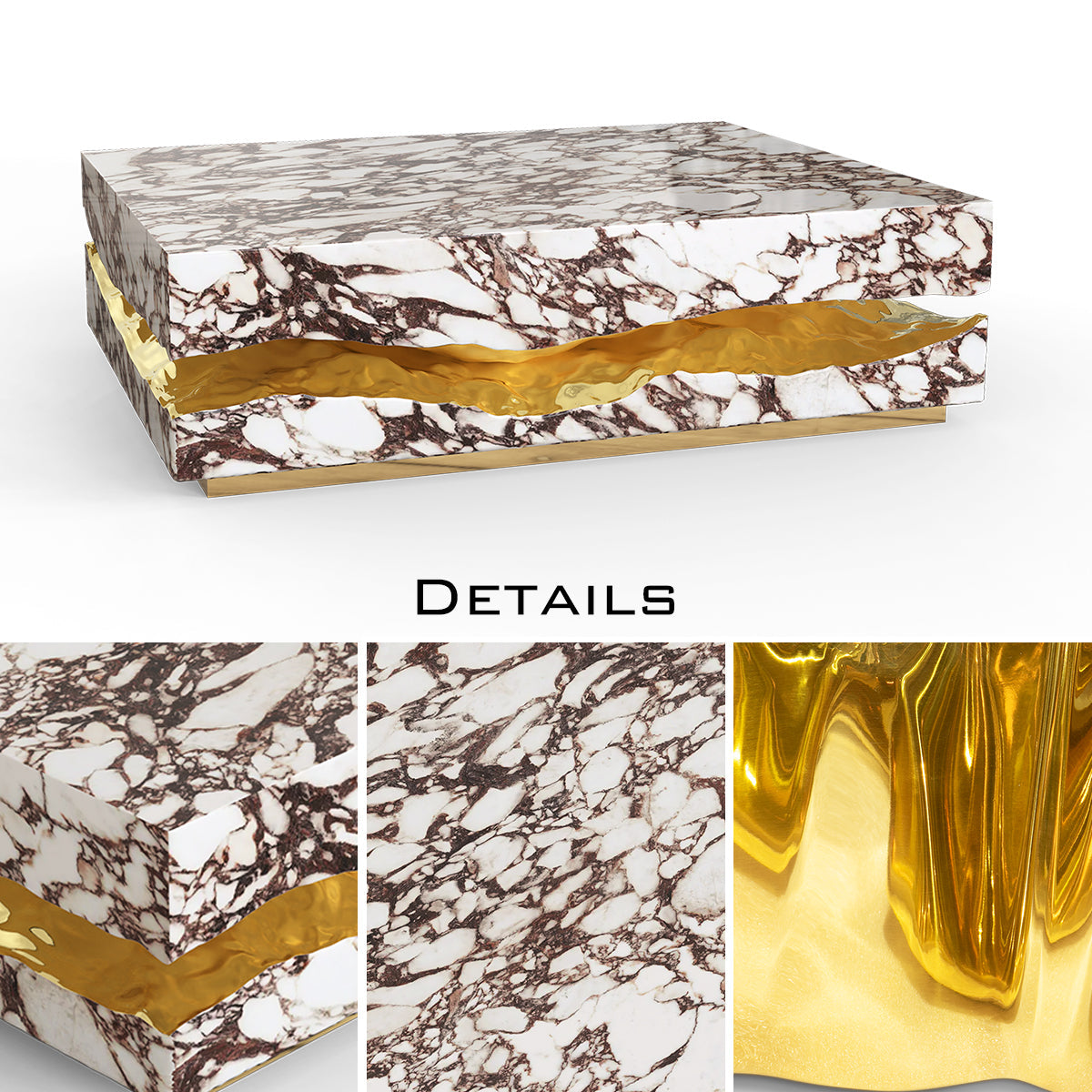 Brass Stone White Sculptural Form Coffee Table