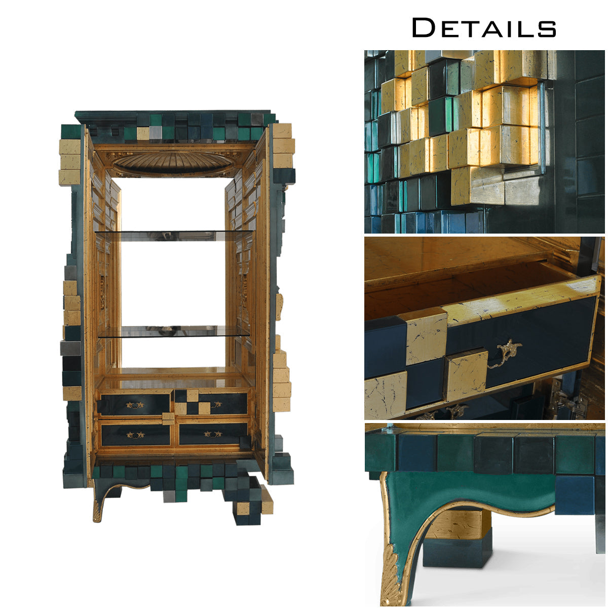Glass Emerald Green Sculptural Form Display Cabinet