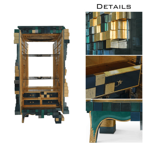 Glass Emerald Green Sculptural Form Display Cabinet