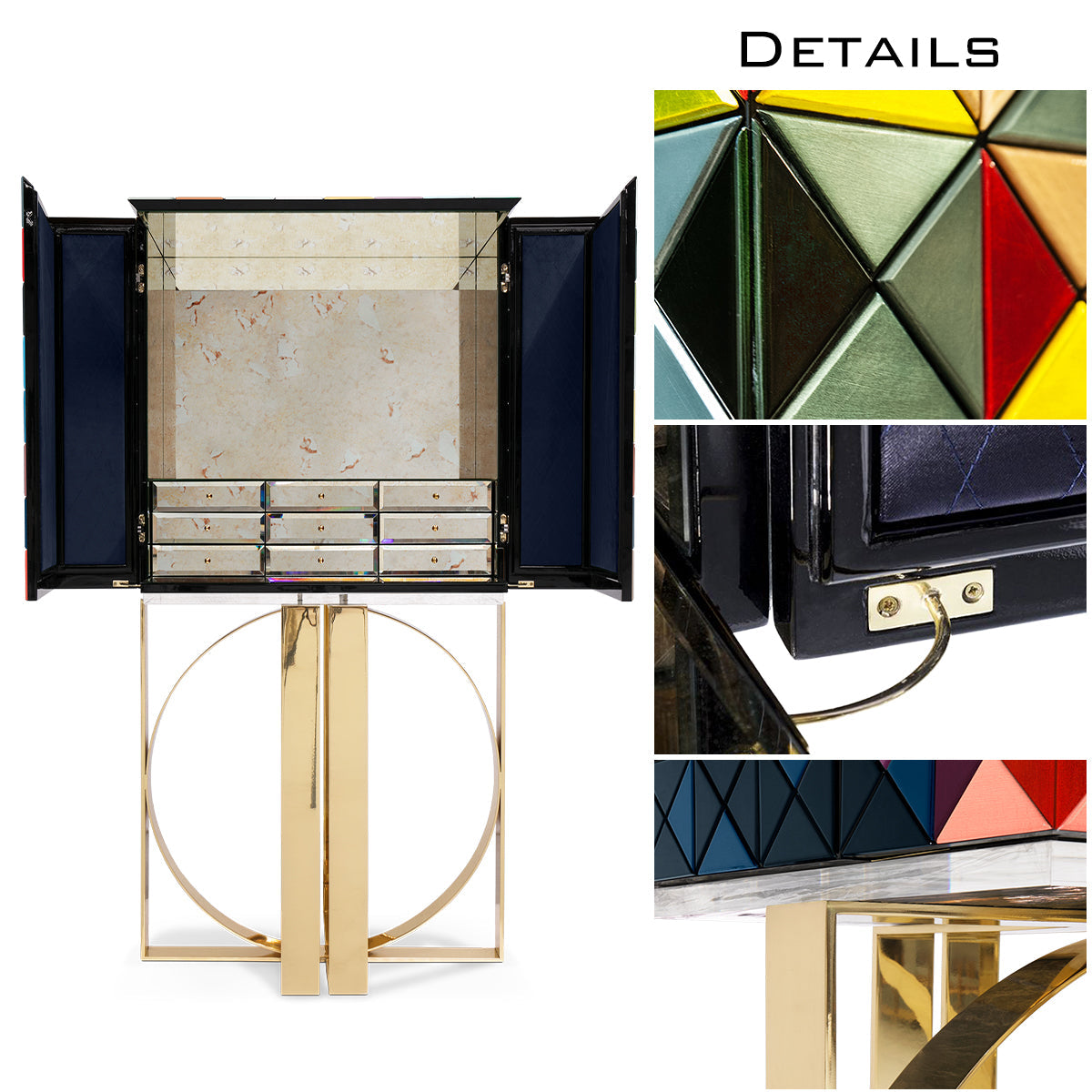 Mirrored Lacquer Black Bar Cabinet