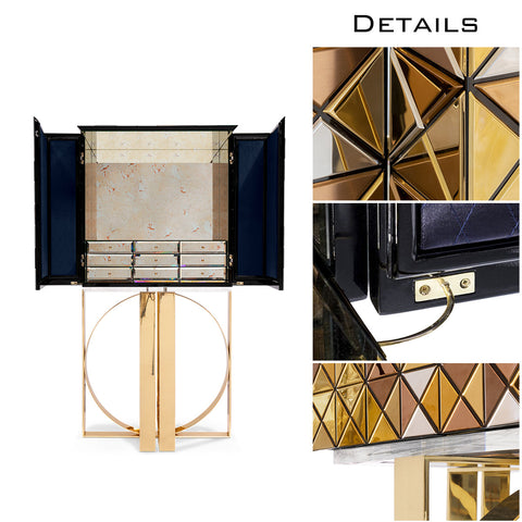 Mirrored Lacquer Black Bar Cabinet