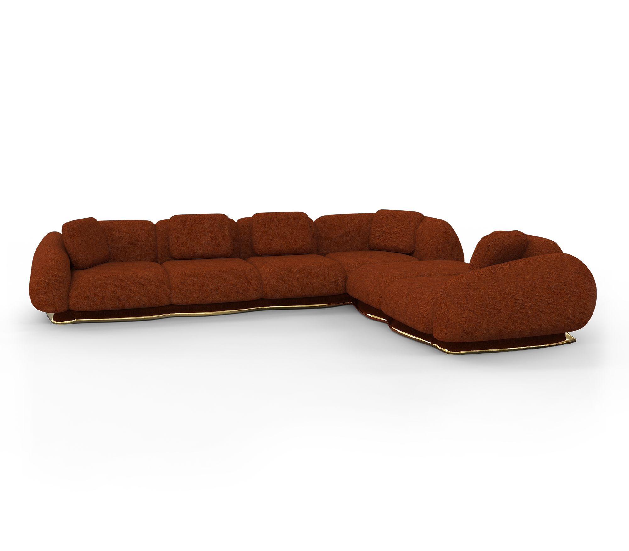 Brass Wood Sculptural Form Sofa
