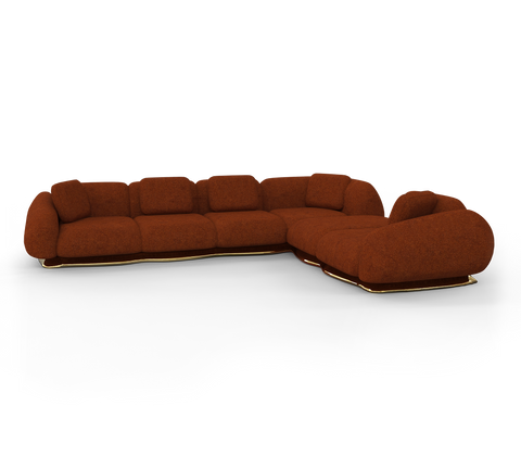 Brass Wood Sculptural Form Sofa