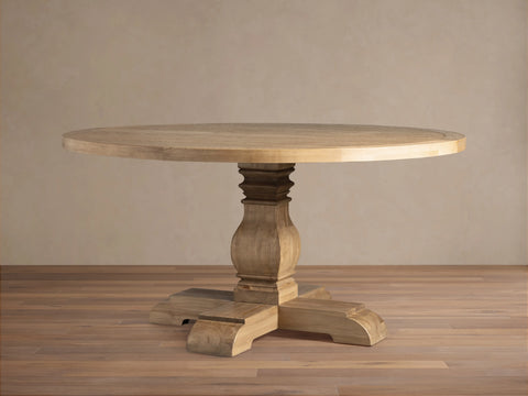 Kensington Round Dining Table Solid Oak Wood Artisanal Vintage Inspired Dining
