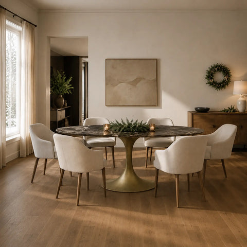 AVRA Oval Stone Dining Table with Oval Base