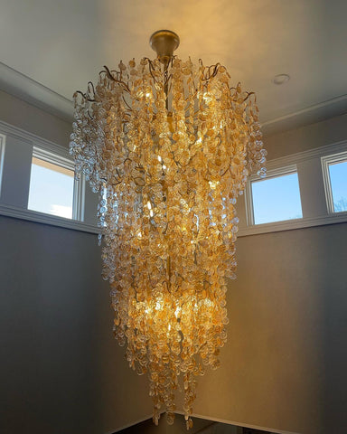 Extra Large Transitional Hand-strung Glass Wafers Chandelier for Staircase/Foyer