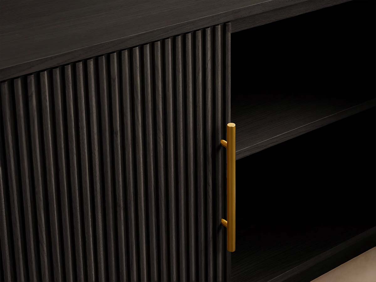 Finnley Reeded Wood Media Console with Modern White Oak TV Stand Living Room Television Storage Unit
