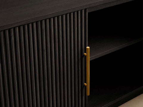 Finnley Reeded Wood Media Console with Modern White Oak TV Stand Living Room Television Storage Unit