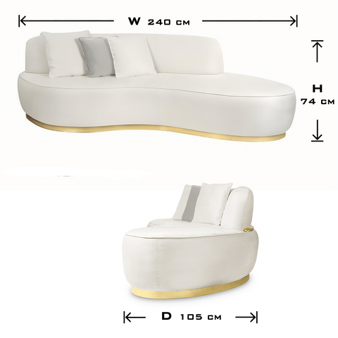 Brass Wood Sculptural Form Sofa