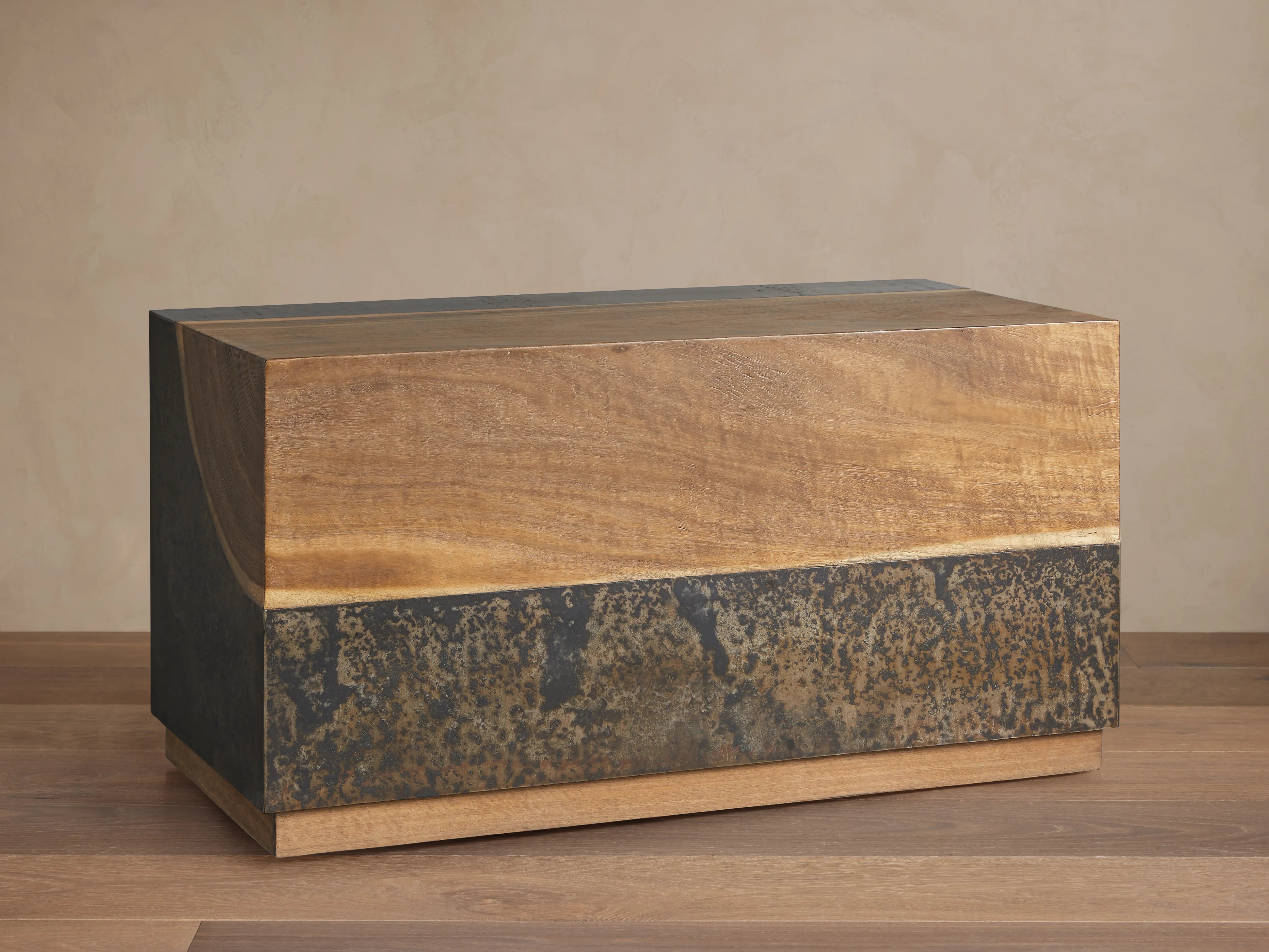 Acacius End Table Oxidized Steel Wood Industrial Artisanal Living