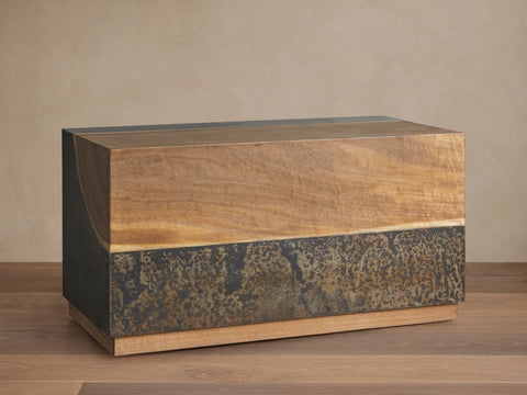 Acacius End Table Oxidized Steel Wood Industrial Artisanal Living