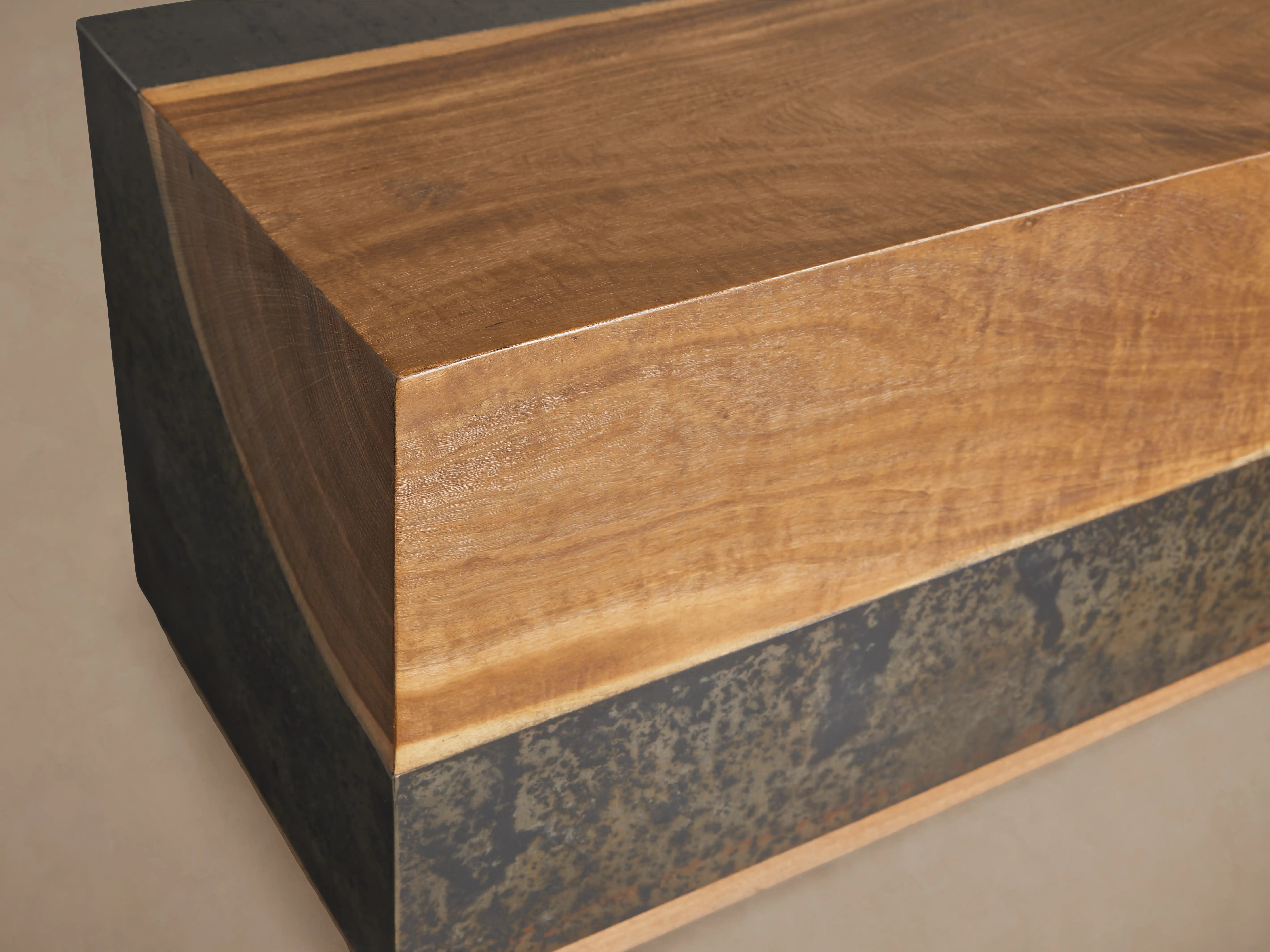 Acacius End Table Oxidized Steel Wood Industrial Artisanal Living