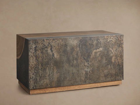 Acacius End Table Oxidized Steel Wood Industrial Artisanal Living