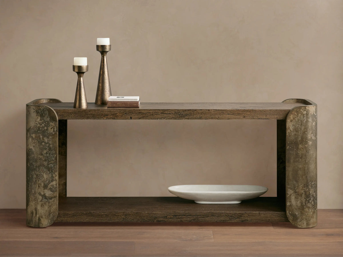 Alvaro Console Table Salvaged Wood Aluminum Artisanal Rustic Living