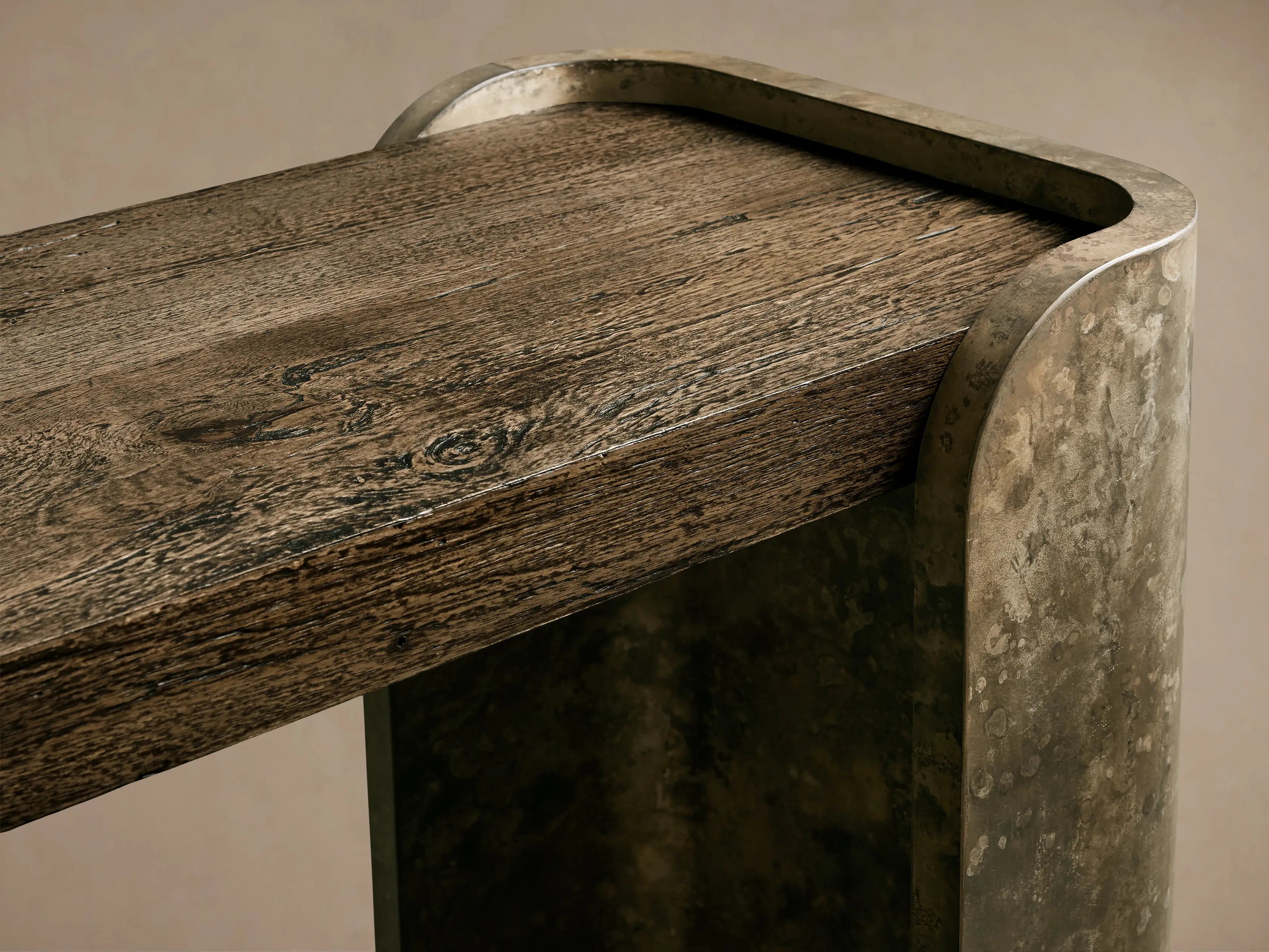 Alvaro Console Table Salvaged Wood Aluminum Artisanal Rustic Living