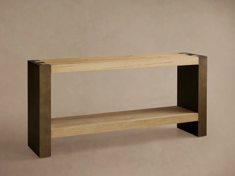 Telluride Oak Console Table with Oxidized Steel Legs Rustic Living Room Furniture