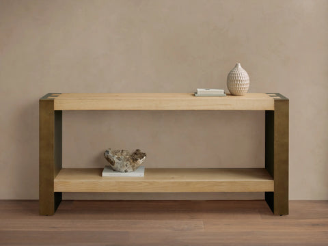 Telluride Oak Console Table with Oxidized Steel Legs Rustic Living Room Furniture