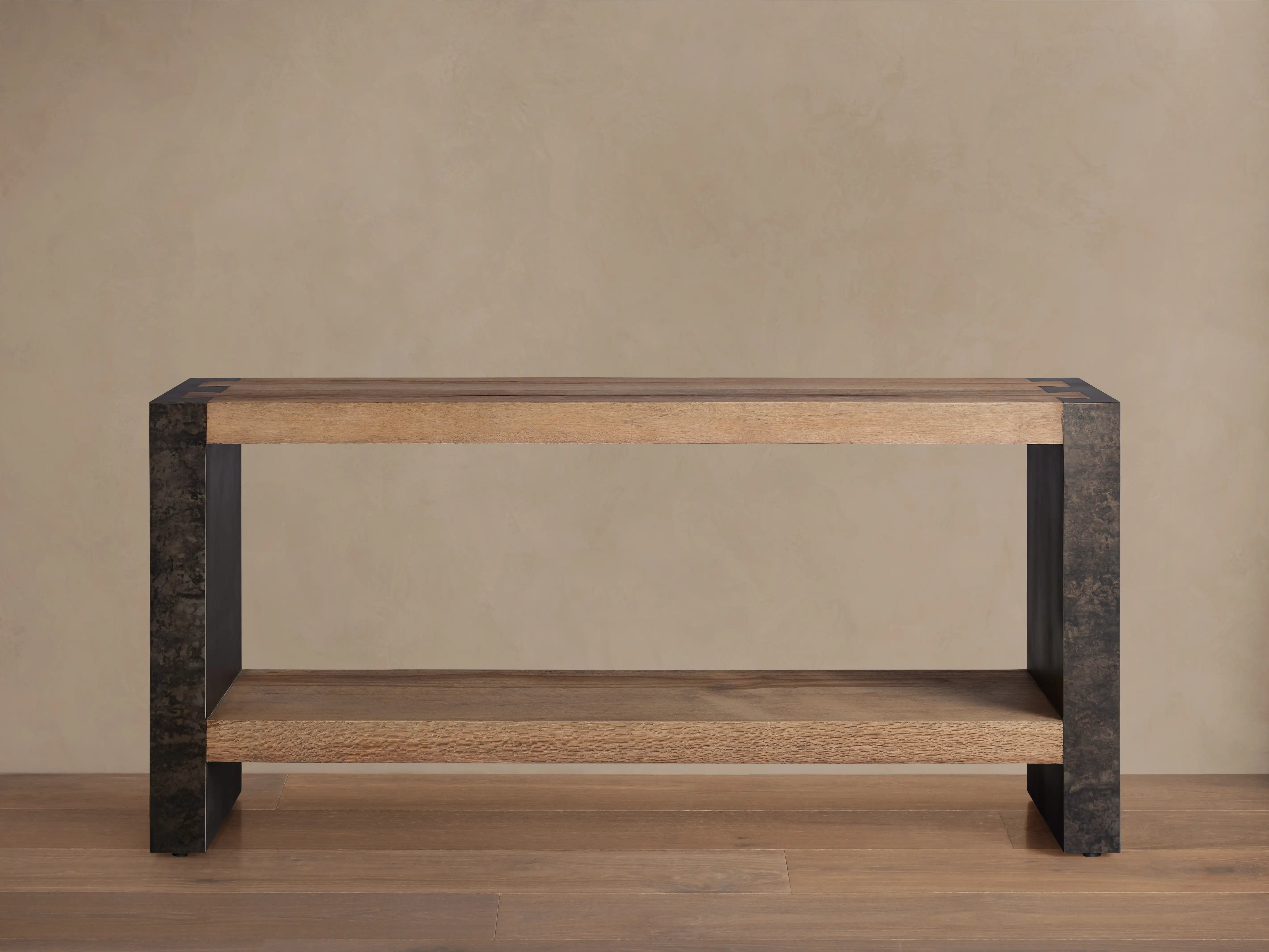 Telluride Oak Console Table with Oxidized Steel Legs Rustic Living Room Furniture