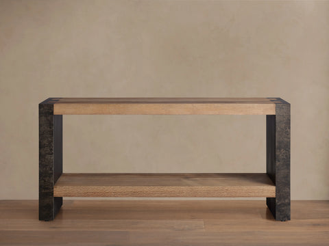 Telluride Oak Console Table with Oxidized Steel Legs Rustic Living Room Furniture