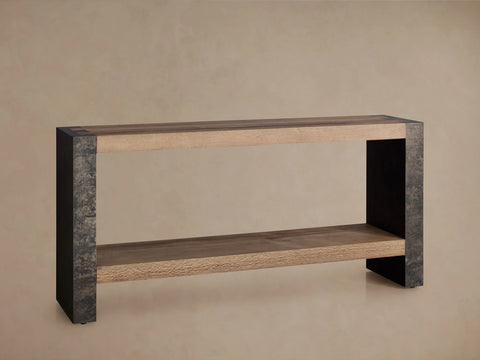 Telluride Oak Console Table with Oxidized Steel Legs Rustic Living Room Furniture