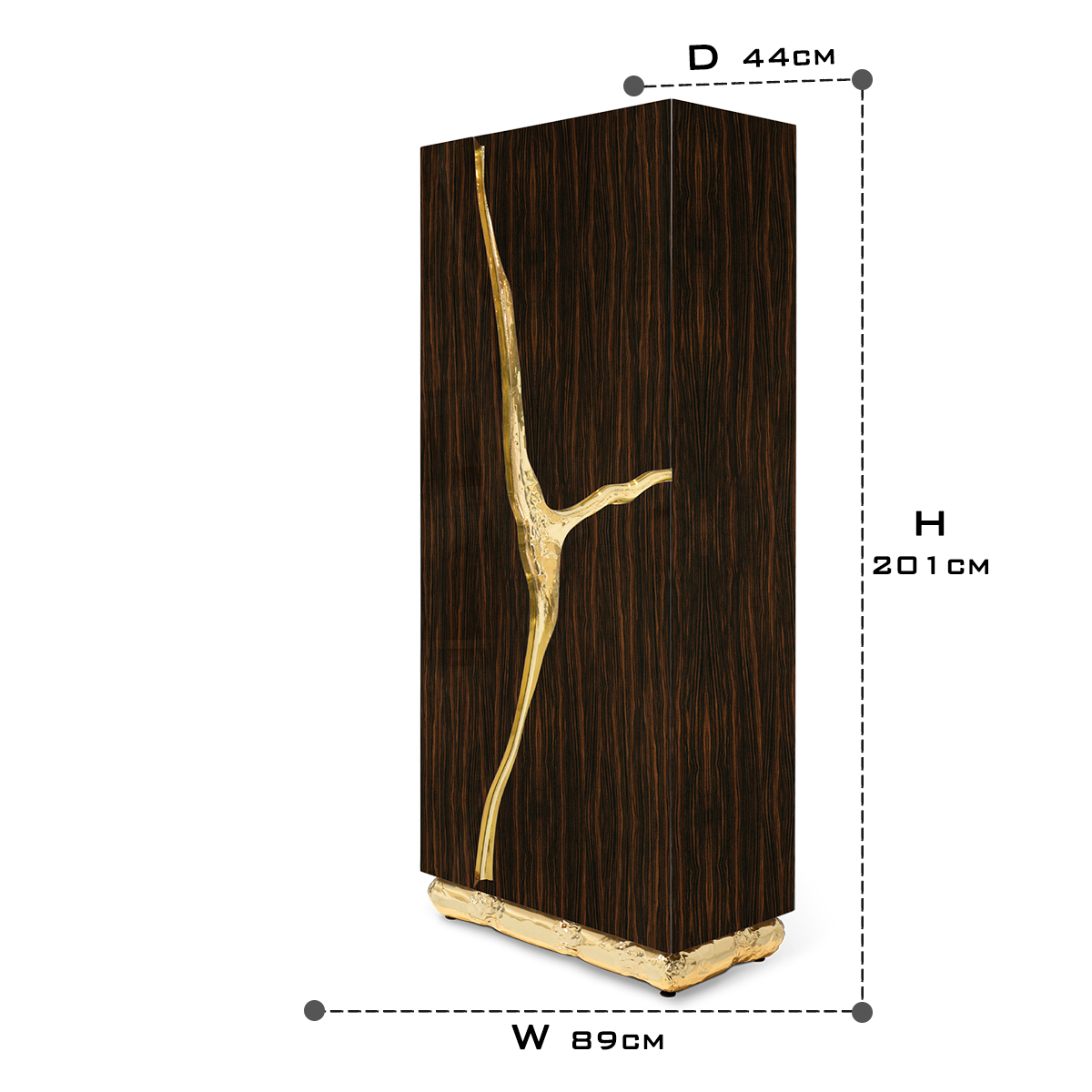 Walnut Brass Hidden Storage Display Cabinet Brass Accents