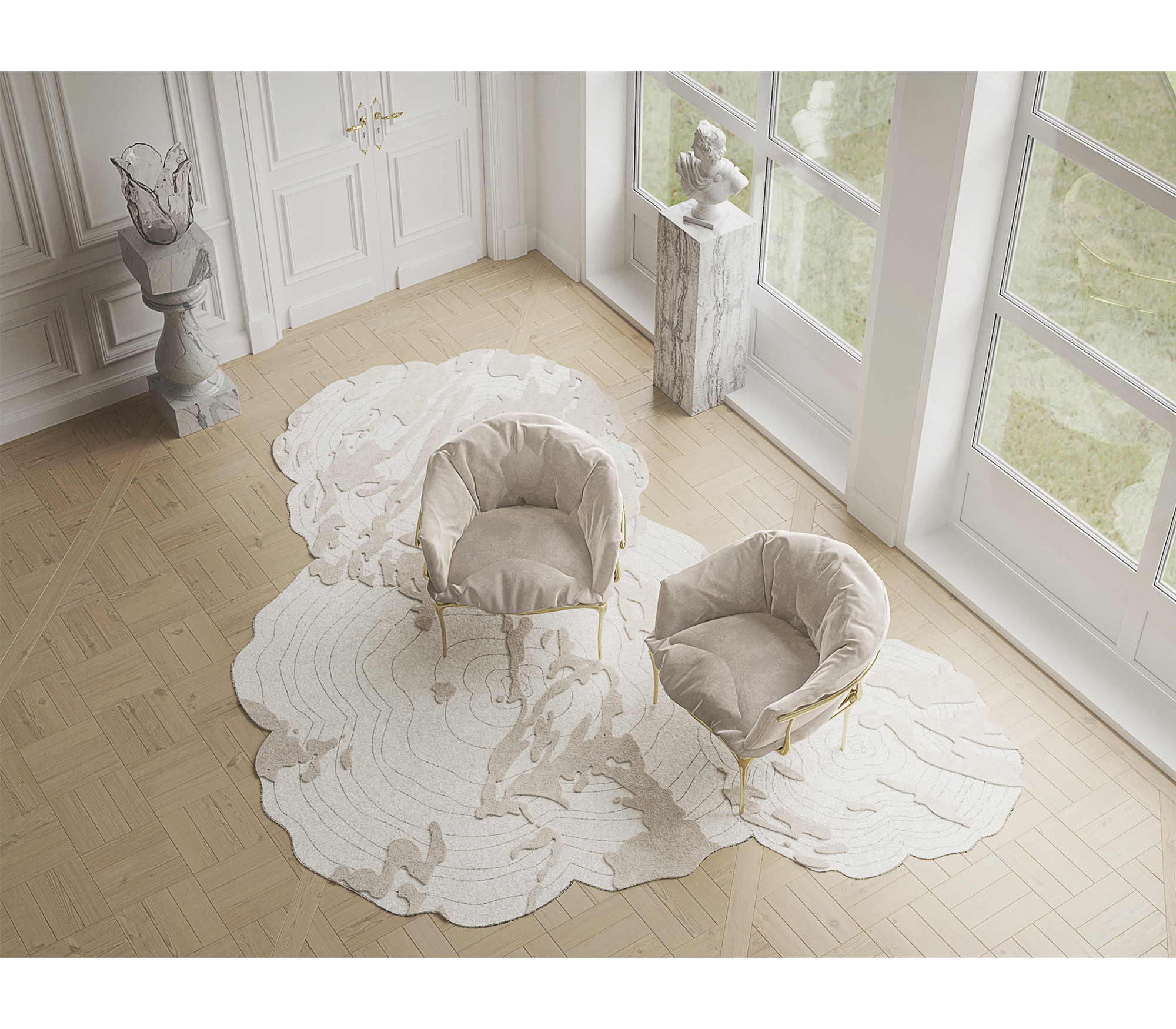 Brass Fabric Gold Sculptural Form Armchair