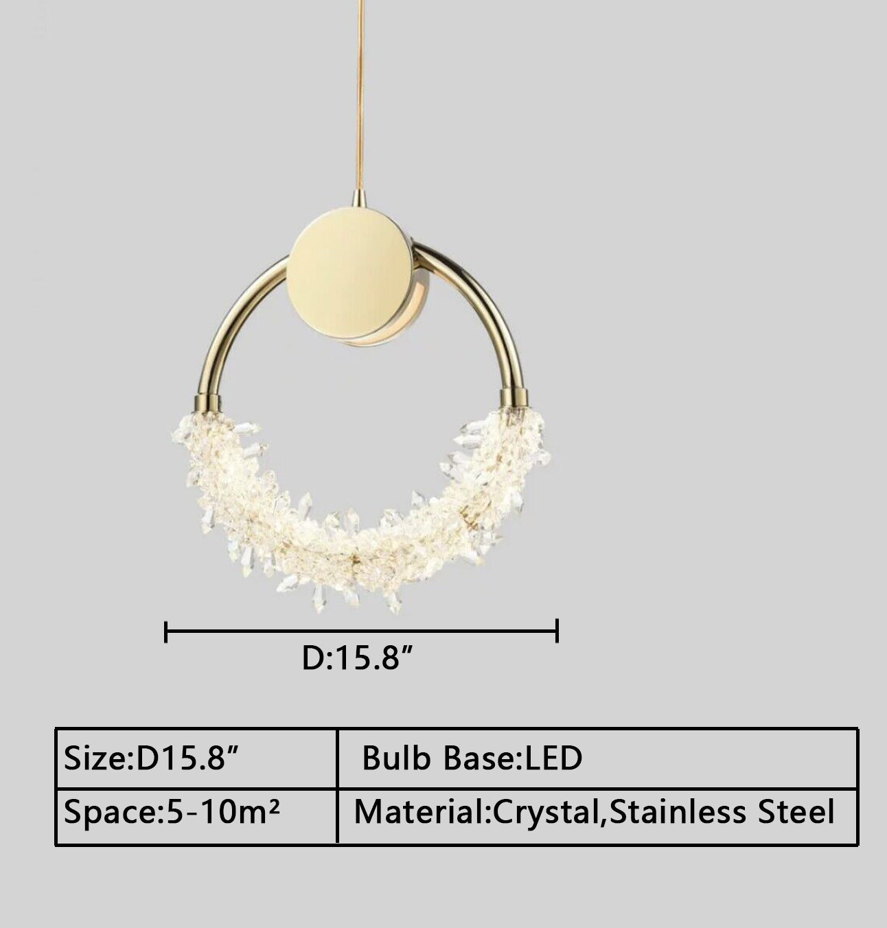 Modern Art Creative Ring Crystal Pendant Light Gold/Chrome Entryway/Bedside Light Fixture