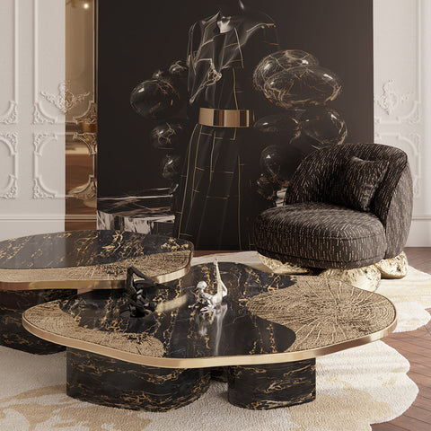 Brass Wood Sculptural Form Sideboard Living Room