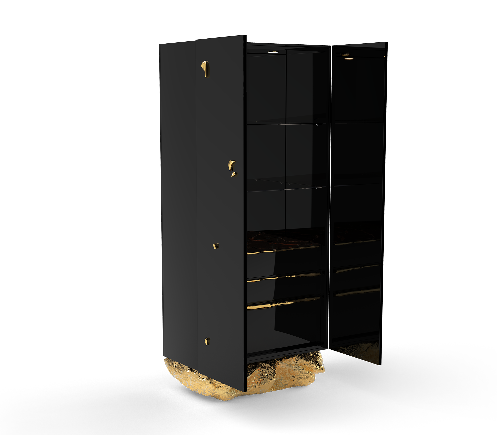 Brass Glass Black Hidden Storage Curio Cabinet