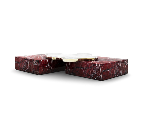 Luxury Sculptural Coffee Table Black & White High-Gloss Marble Finish