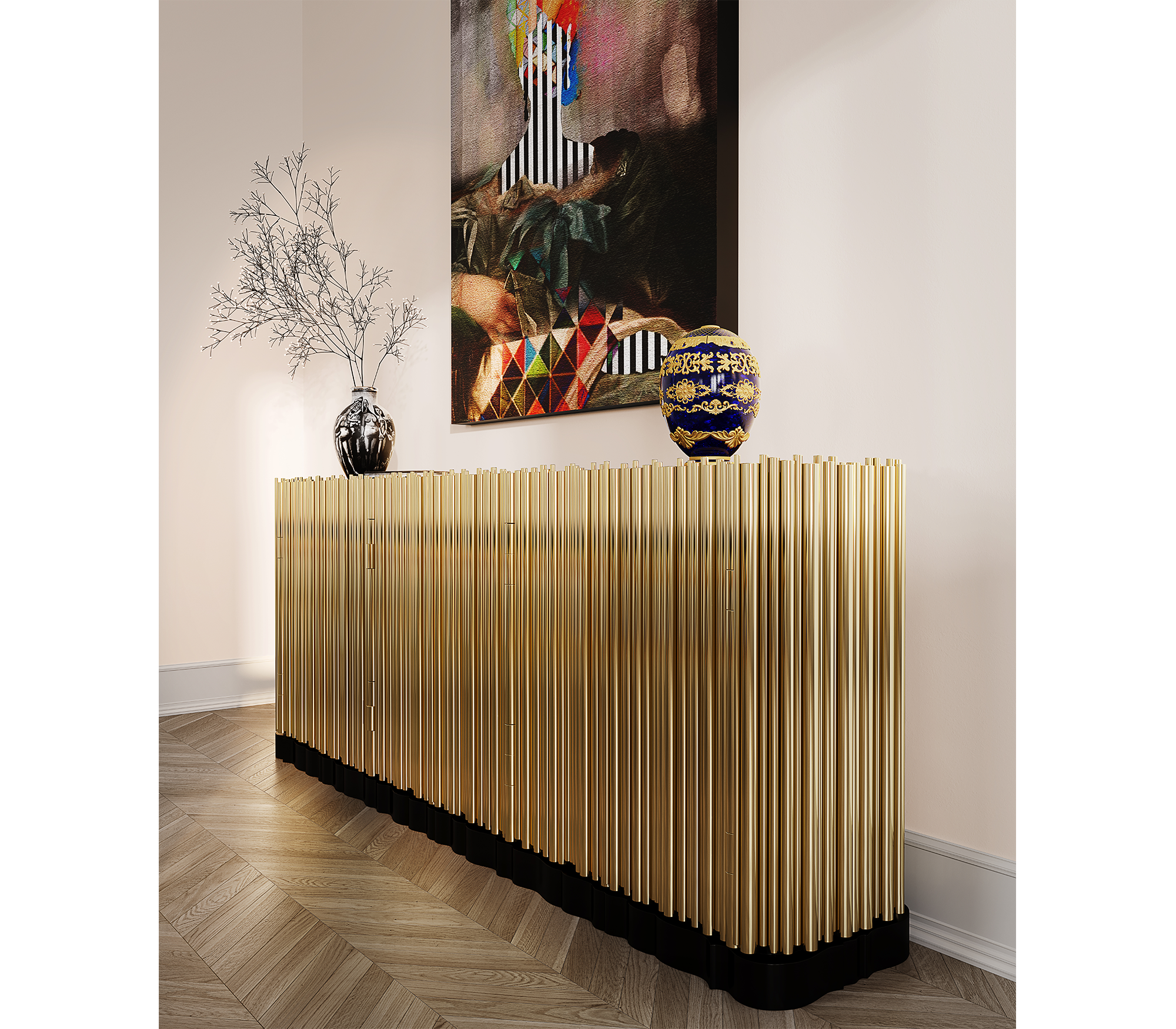 Brass Hidden Storage Sculptural Form Sideboard