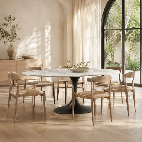 AVRA Oval Stone Dining Table with Oval Base