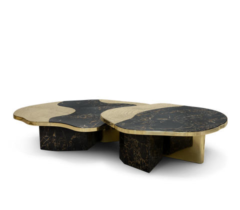 Stone Marble Black Sculptural Form Coffee Table
