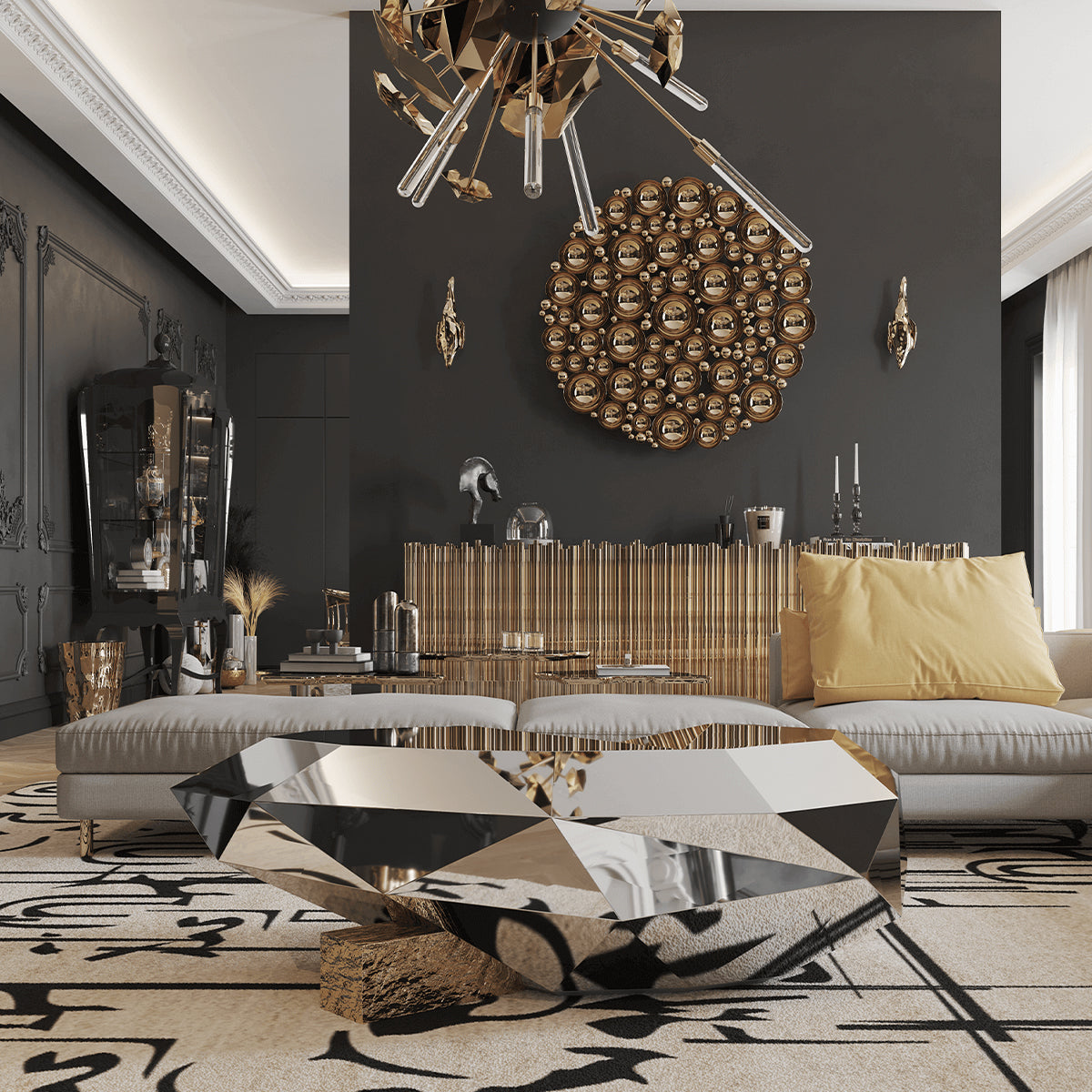 Black Faceted Design Sculptural Form Coffee Table