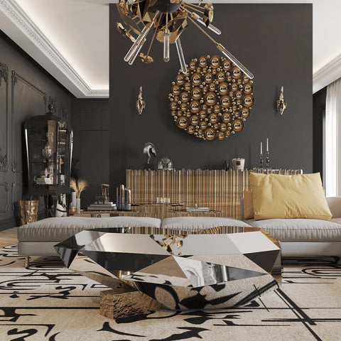 Black Faceted Design Sculptural Form Coffee Table