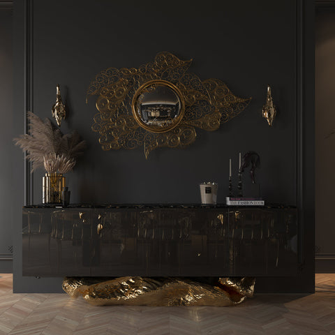 Gold Hidden Storage Sculptural Form Sideboard Dining Room