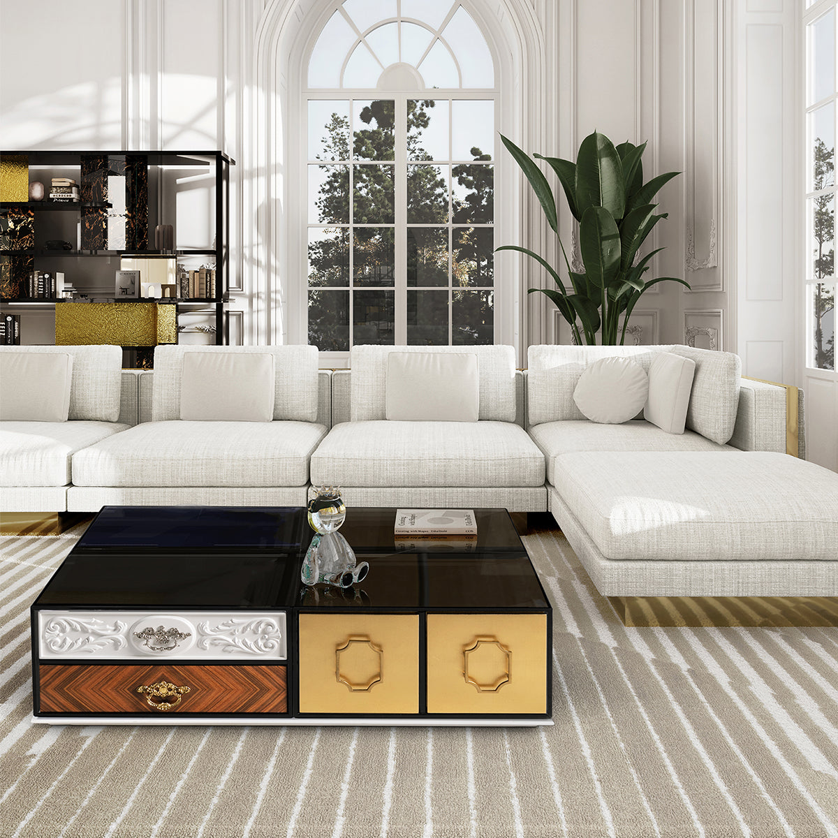 Brass Glass Hidden Storage Coffee Table