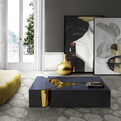 Brass Glass Sculptural Form Coffee Table Living Room
