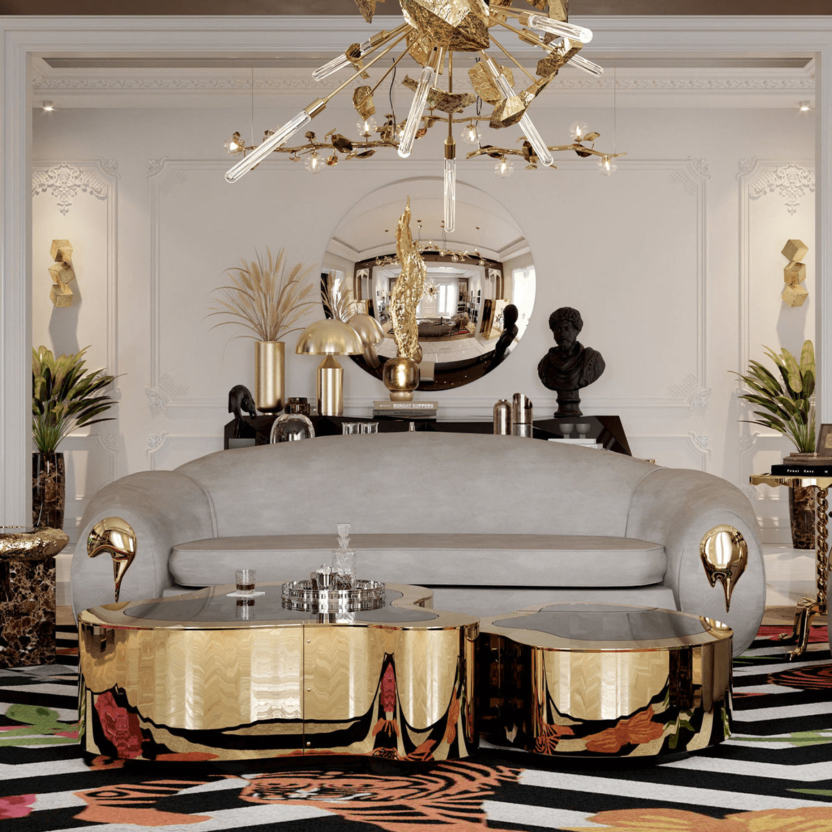Brass Sculptural Form Coffee Table Living Room
