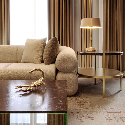 Brass Glass Gold Sculptural Form Coffee Table Brass Accents