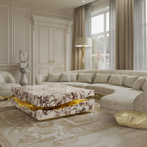Brass Stone White Sculptural Form Coffee Table