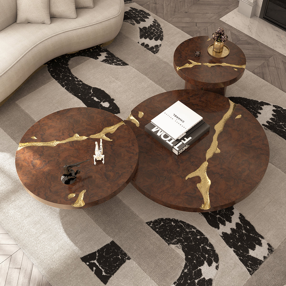Brass Glass Gold Sculptural Form Coffee Table