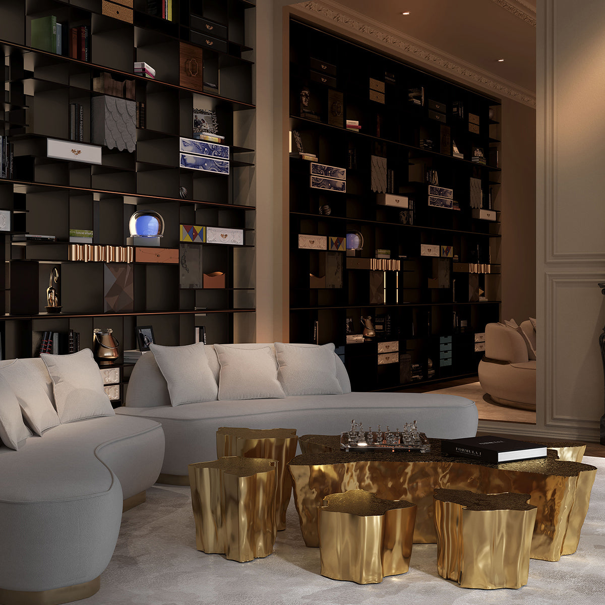 Brass White Sculptural Form Coffee Table