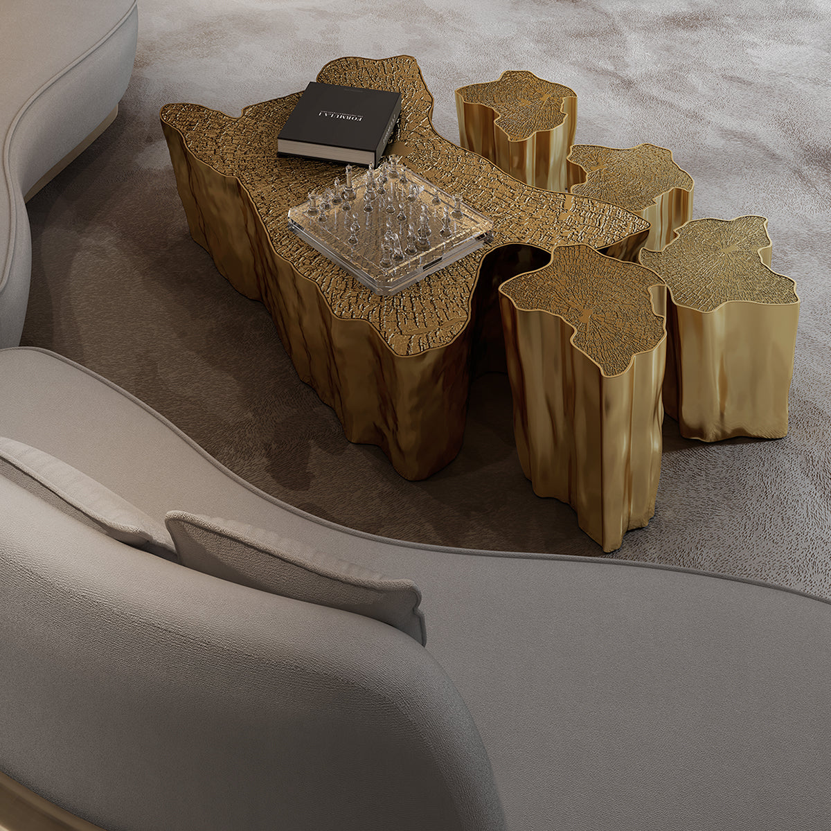 Brass White Sculptural Form Coffee Table