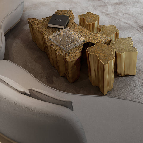 Brass White Sculptural Form Coffee Table
