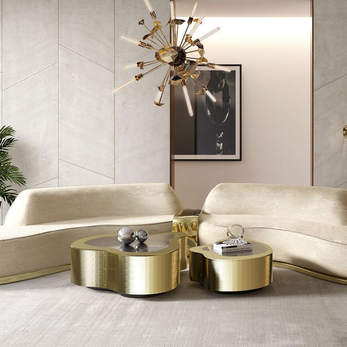 Brass Sculptural Form Coffee Table Living Room